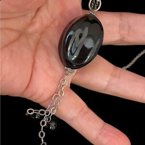 Long Black & silver Pendant Necklace